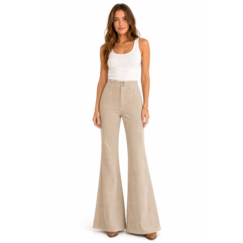Kensie Jeans Tan Corduroy Flare Pants High Rise Beige 10/30 ENM03268X